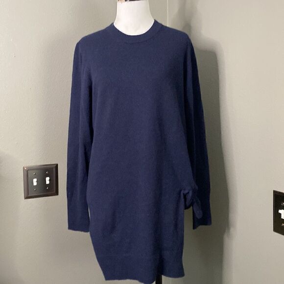 Madeleine Navy Blue Cashmere Crew Neck Sweater Blouse Side Knot Detail - Picture 1 of 12